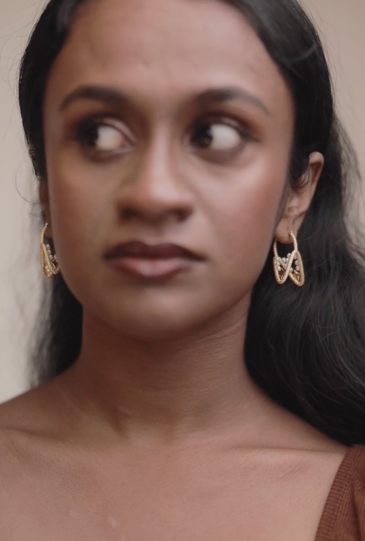 Chellam Heritage V-Shape Pearl Hoop Earrings