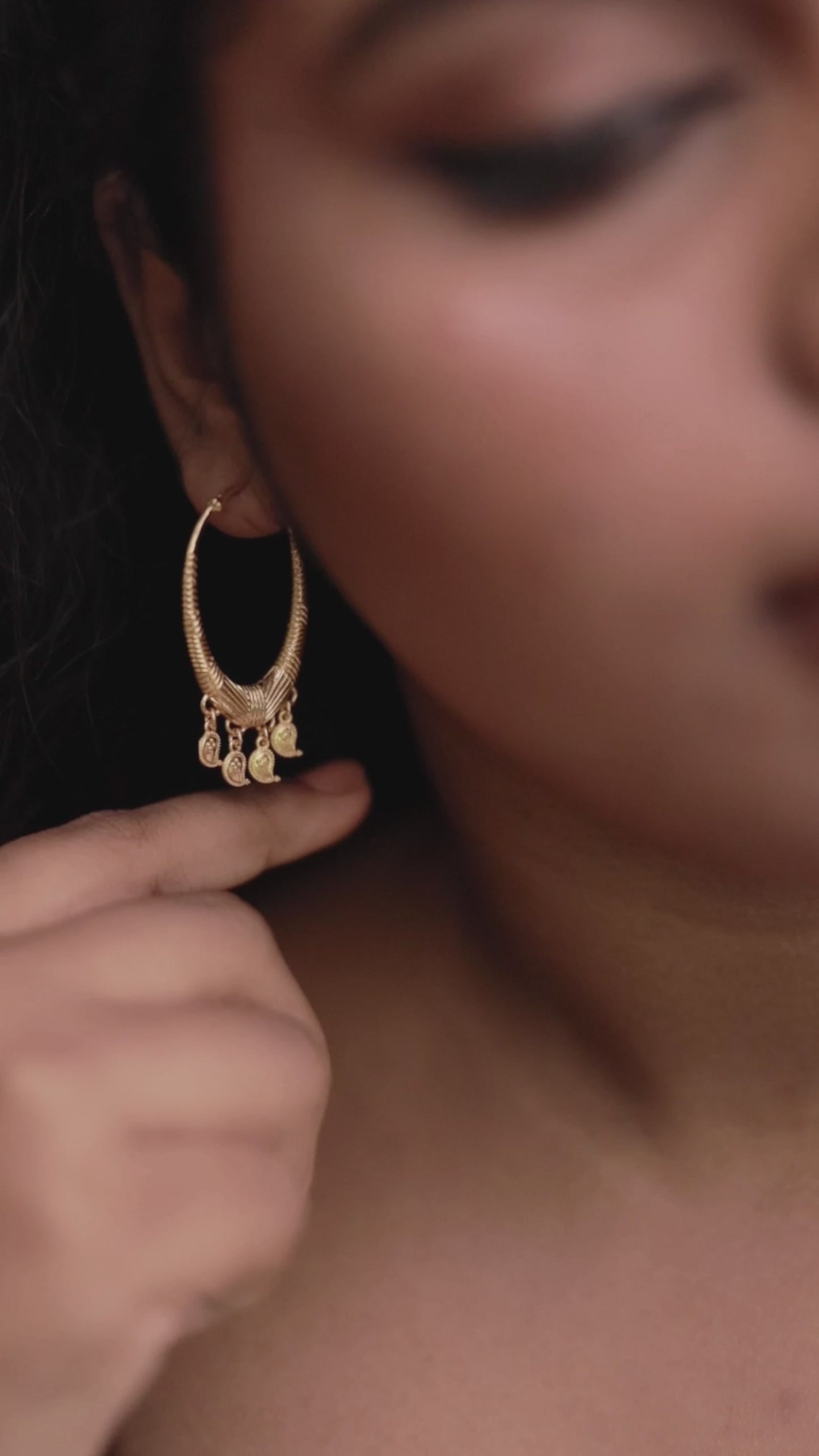 Lakshmi Textured Hoop Earrings with Mango Charms