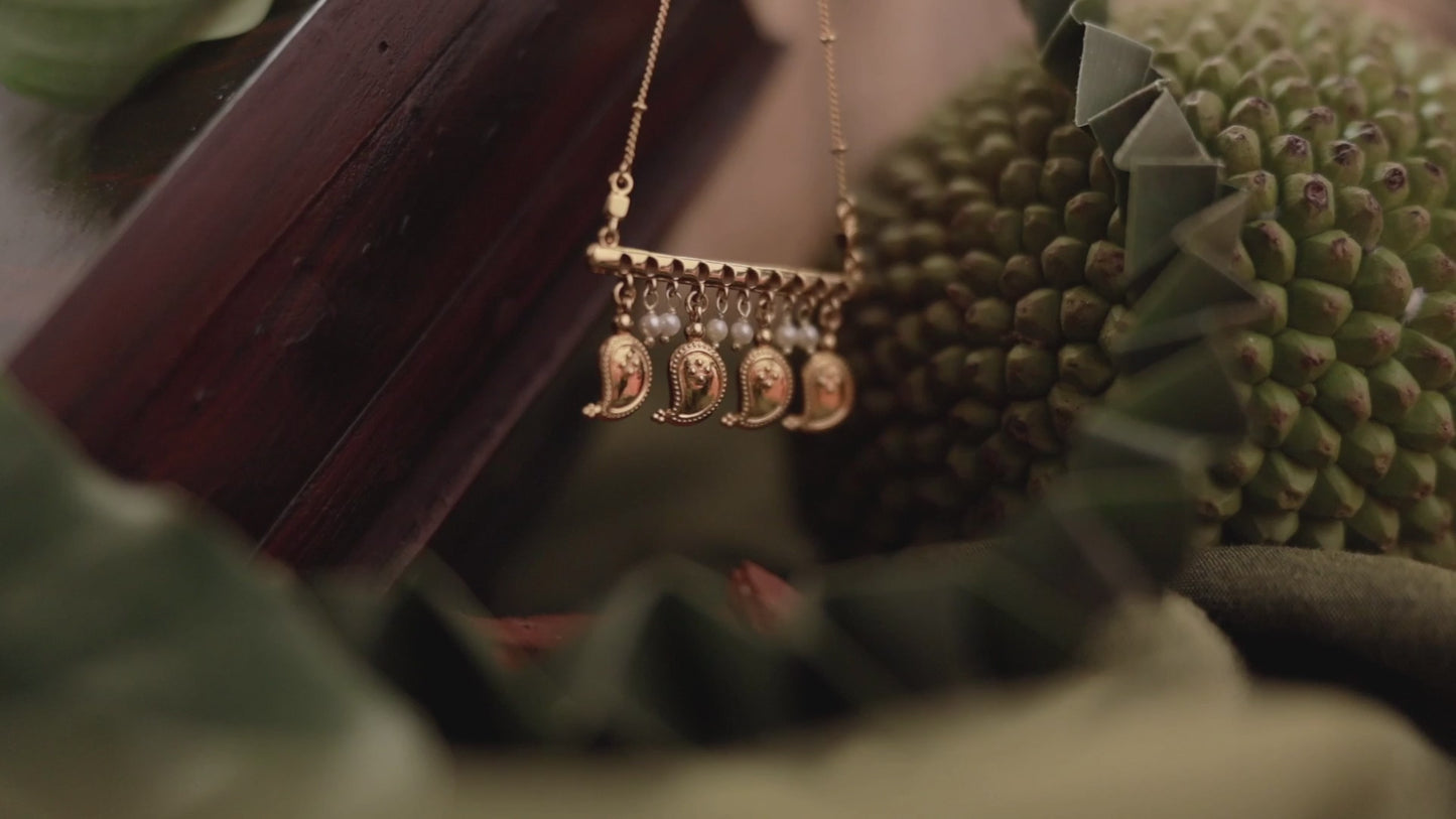 Venu Bar Necklace with Pearls & Mango Charms